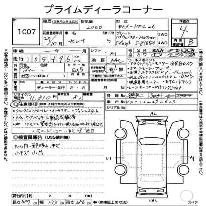 Car registration document of 2015 Nissan Serena 2.0L S-Hybrid, details including mileage and vehicle design.