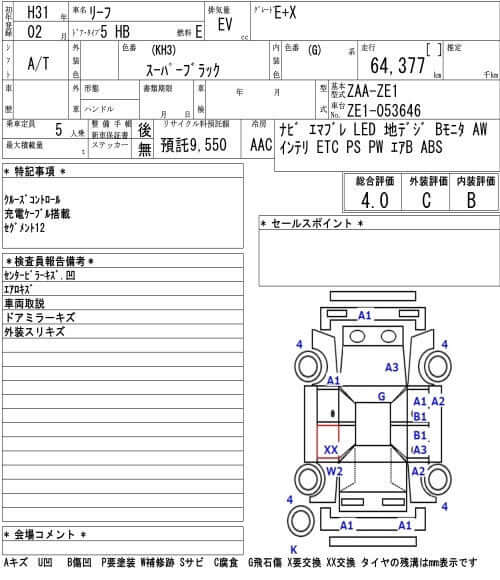 2019 Nissan Leaf e+ 62kW X-Edition Full Electric specifications and details document with mileage 64,377 km.