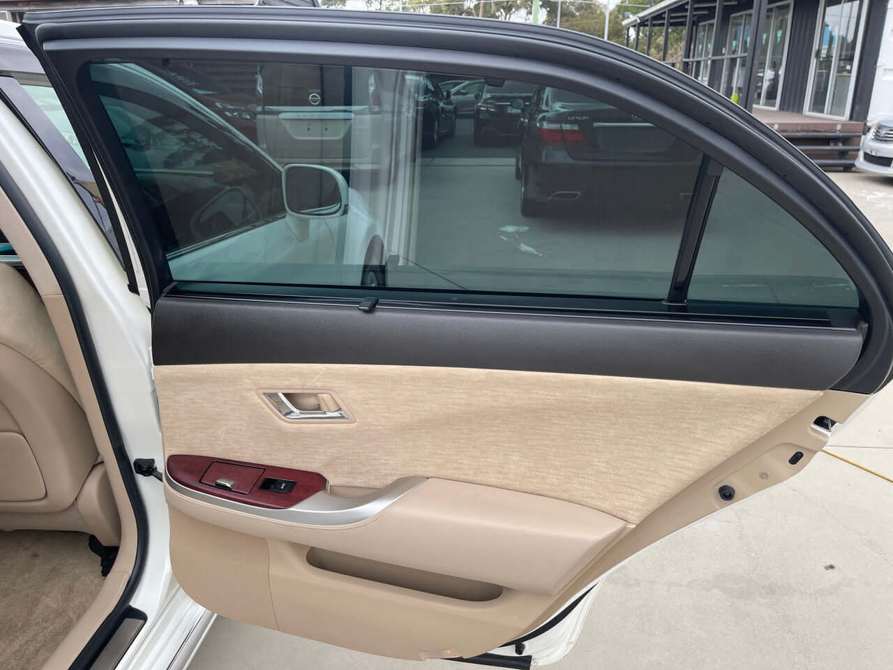 2012 Toyota Crown Majesta V8 4.6L C Type luxury sedan rear door interior view