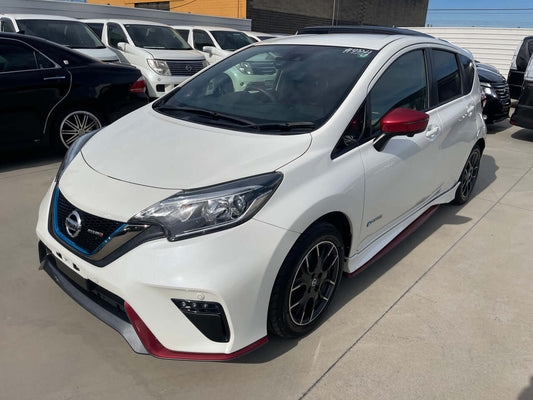 2017 Nissan Note e-Power Nismo Edition parked, showcasing its sporty design and hybrid features.