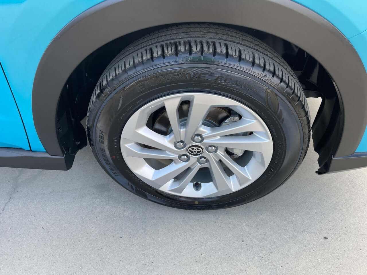 Close-up view of a 2022 Toyota Raize 1.2L e-Smart Hybrid wheel and tire, showcasing alloy design and tread detail.