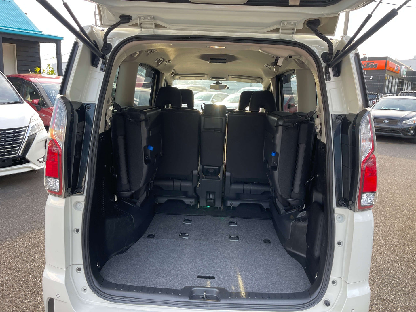 Interior view of 2016 Nissan Serena 2.0L S-Hybrid showing spacious eight-seat configuration and cargo area.