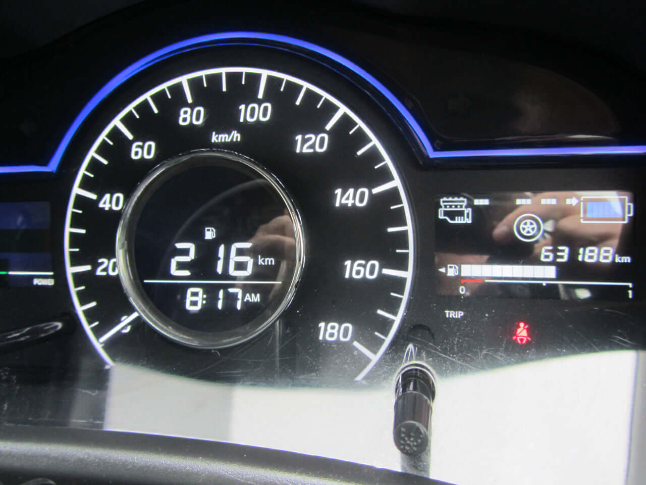 Dashboard of a 2019 Nissan Note e-Power showing speed and mileage of 63188 km.