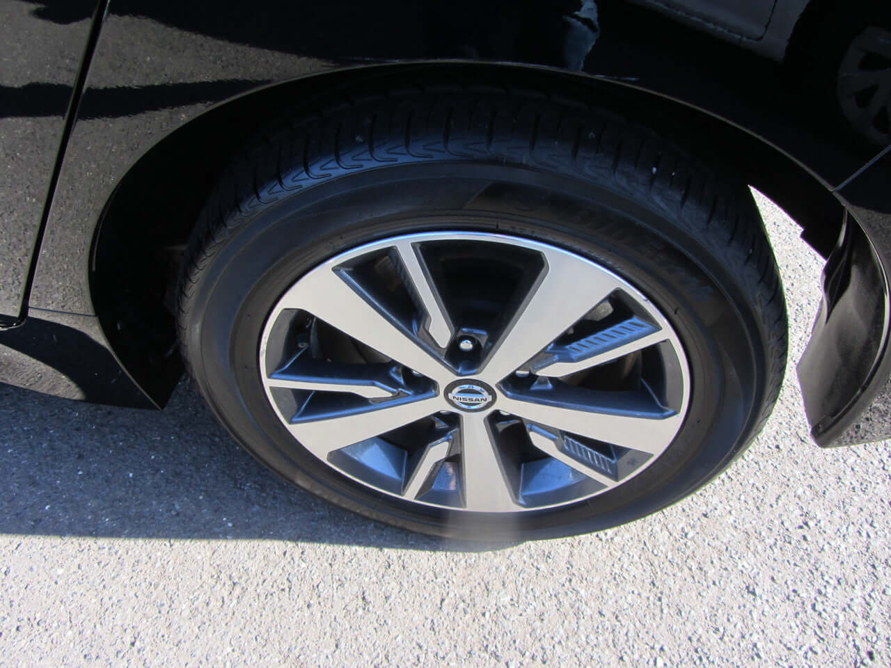 Alloy wheel of a 2019 Nissan Leaf e+ 62kW X-Edition Full Electric with stylish design.