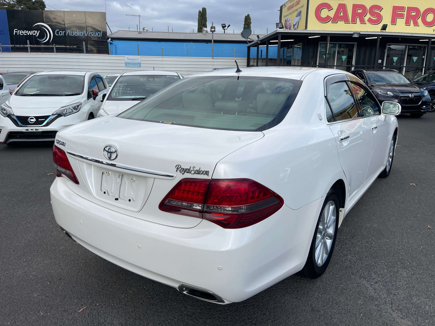 2008 Toyota Crown V6 3.0L Royal Saloon Luxury Sedan rear view in a car lot with low mileage of 49544 km.