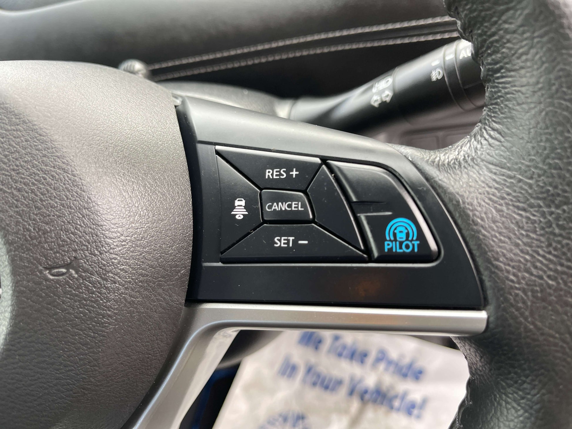 2018 Nissan Serena 1.2 e-Power steering wheel controls, featuring RES+, CANCEL, SET and Pilot button.