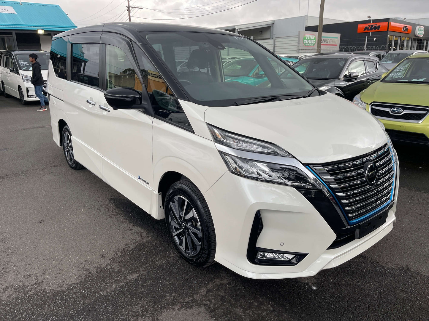 2020 Nissan Serena 1.2 e-Power Hybrid Highway Star V in white color, showcasing modern design and spacious 7-seater configuration.