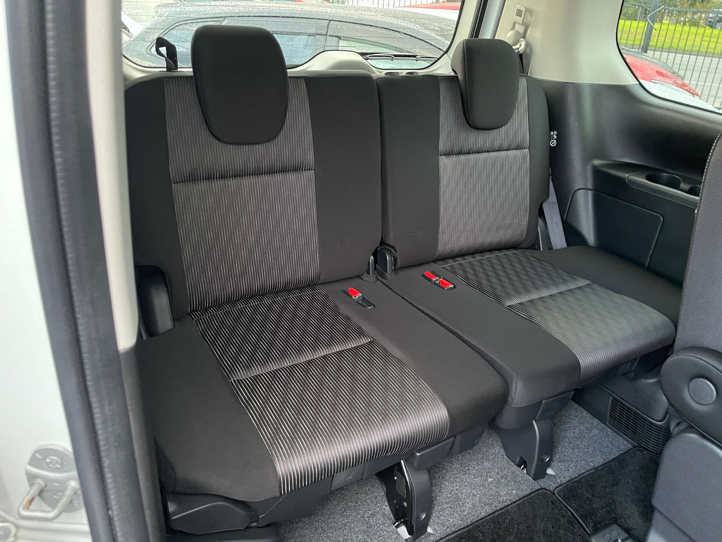 Interior view of the rear seats in a 2020 Nissan Serena 1.2 e-Power, showcasing spacious and comfortable seating for 7.