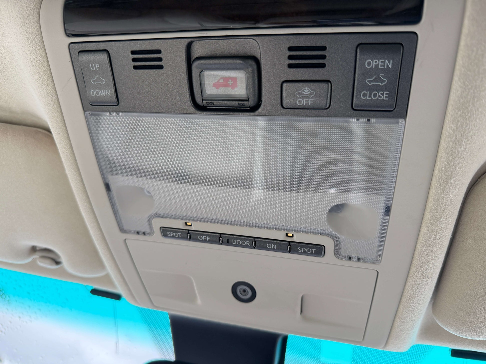 Interior view of a 2007 Lexus LS600h AWD V8 5.0L Hybrid luxury sedan showing overhead control panel.