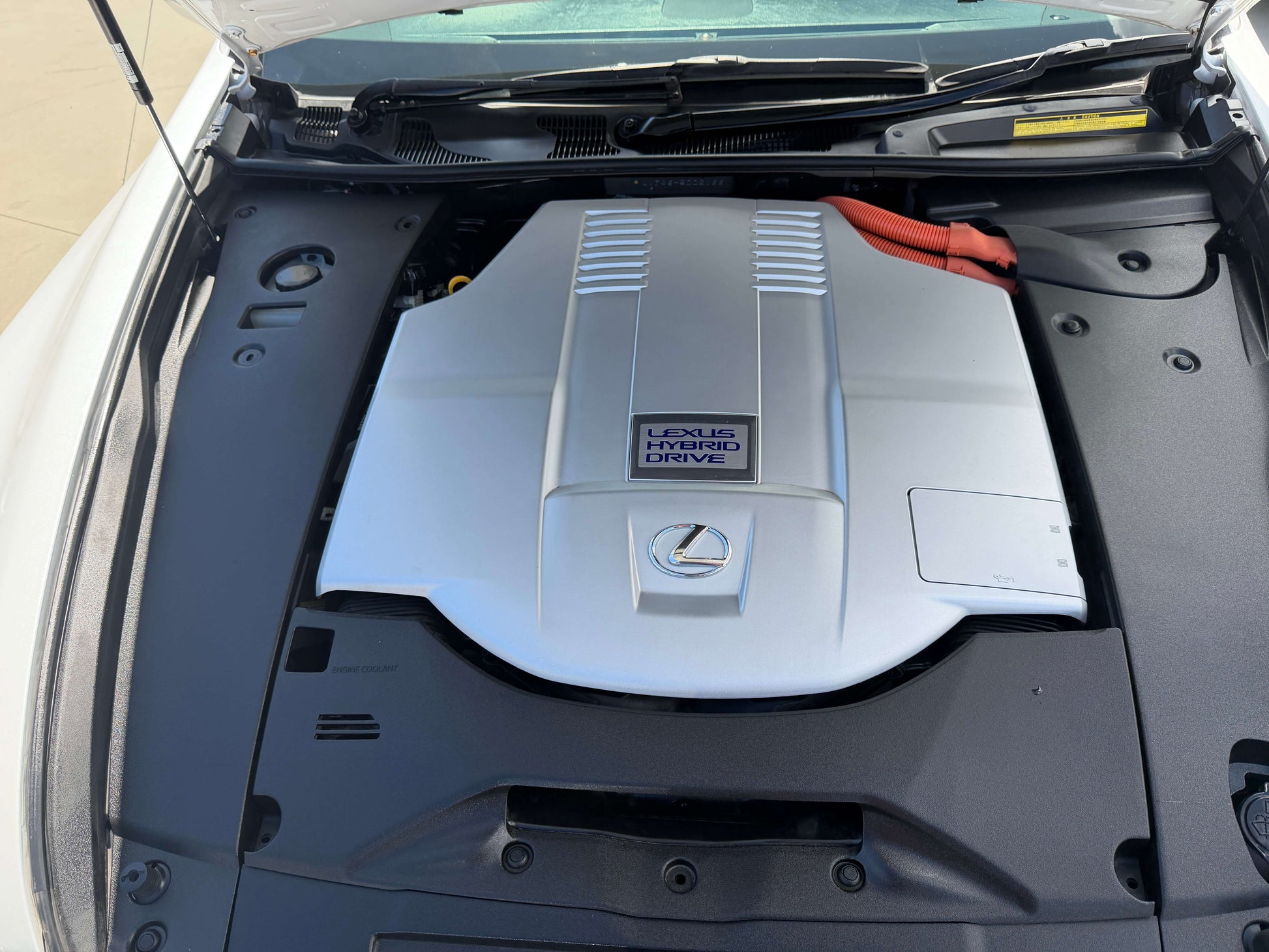 2007 Lexus LS600hL AWD V8 5.0L Hybrid engine compartment showing the Lexus hybrid drive system.