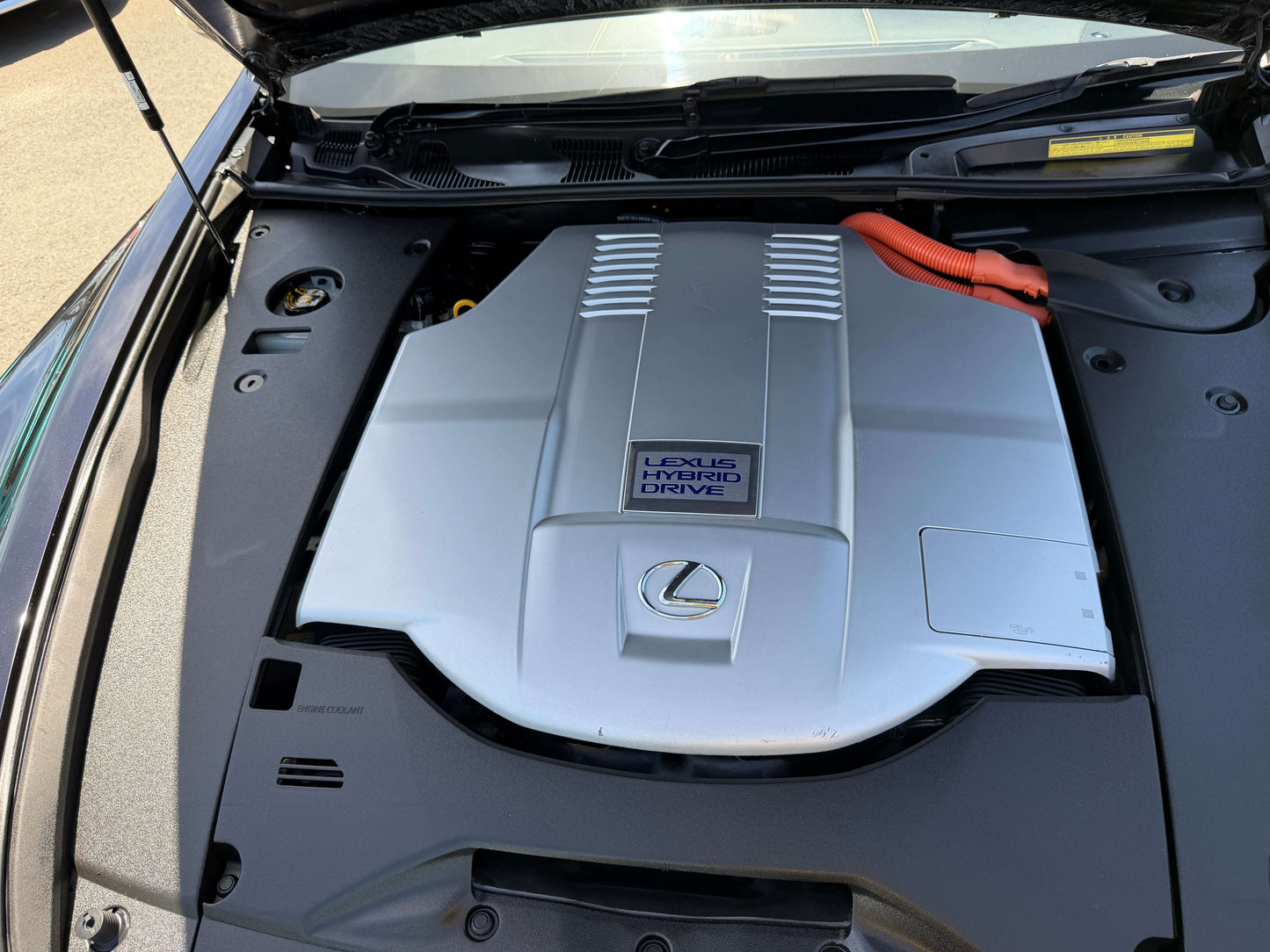 2007 Lexus LS600hL AWD V8 5.0L Hybrid engine compartment with hybrid drive system.
