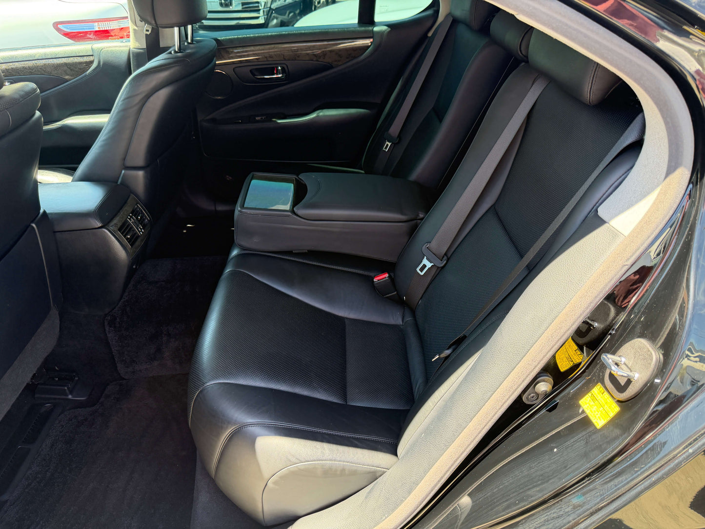 2007 Lexus LS600h AWD V8 5.0L Hybrid luxury sedan rear seats in black leather upholstery