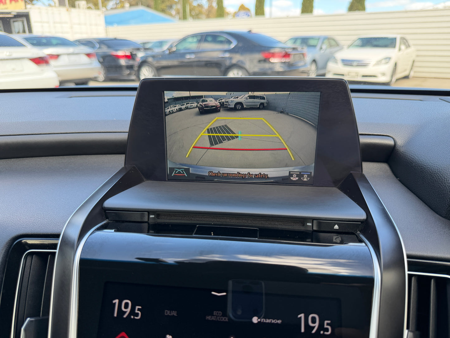 Rearview camera display in a 2019 Toyota Crown 2.5L Hybrid G Executive Edition Luxury Sedan.