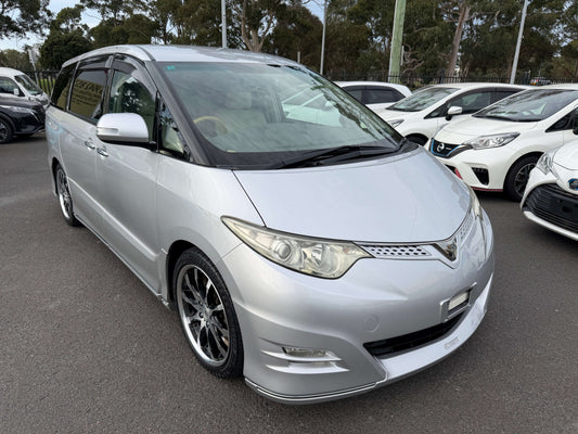 2008 Toyota Estima 2.4L 4WD G Edition in silver color, a luxury people mover with 7 seats, parked outdoors.