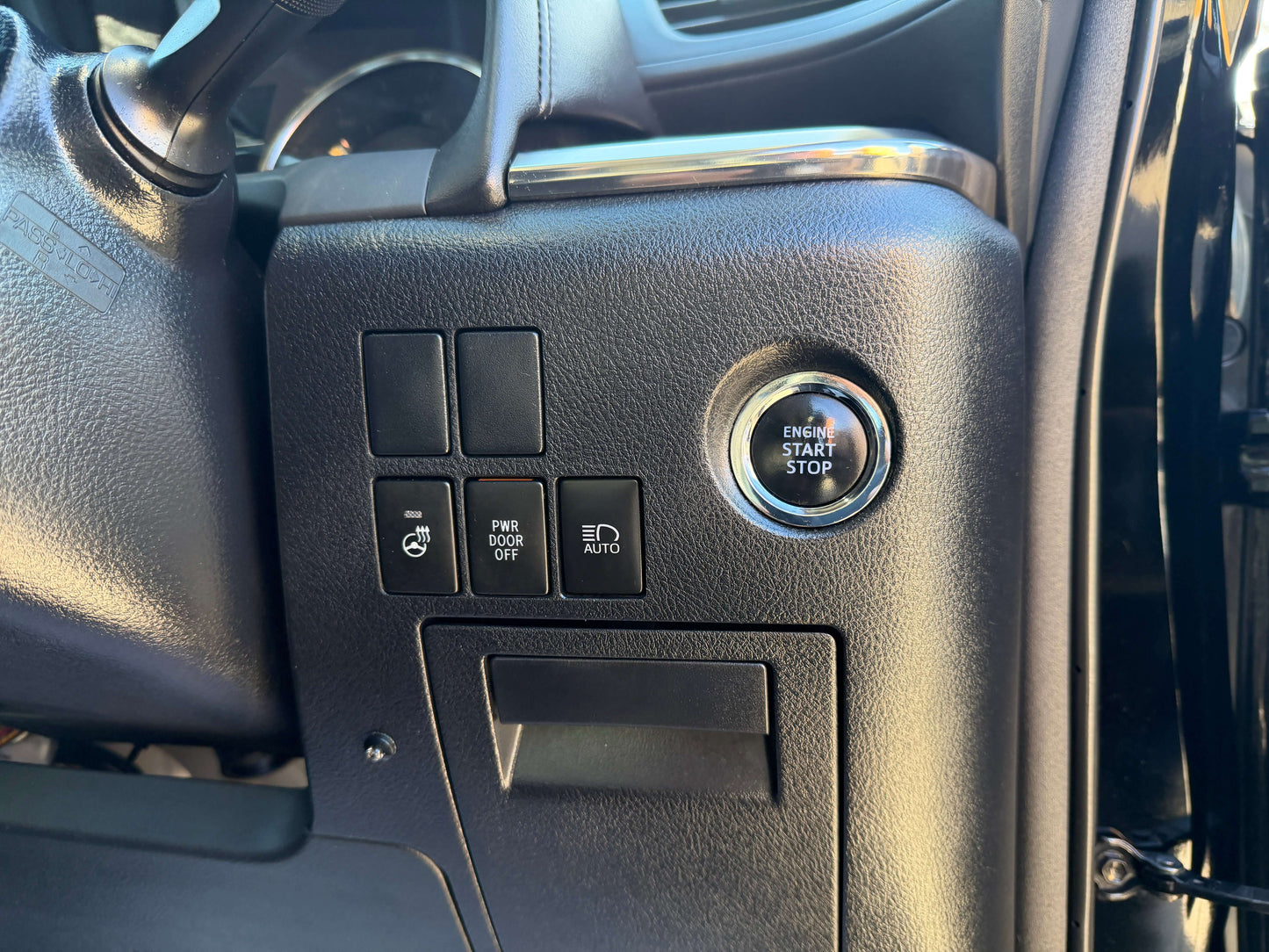 Interior view of 2016 Toyota Vellfire V6 3.5L with start stop button and various controls.