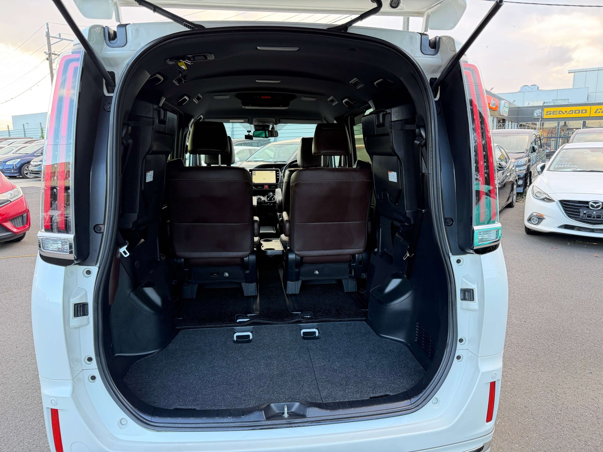 Interior view of the trunk space in a 2018 Toyota Esquire 1.8L Hybrid Gi Premium Package 7 seater.
