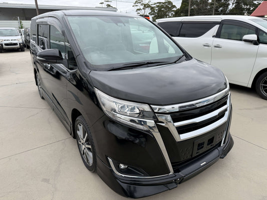 2018 Toyota Esquire 2.0L Gi Premium Edition black people mover front three-quarter view showing TRD aero front lip and alloy wheels